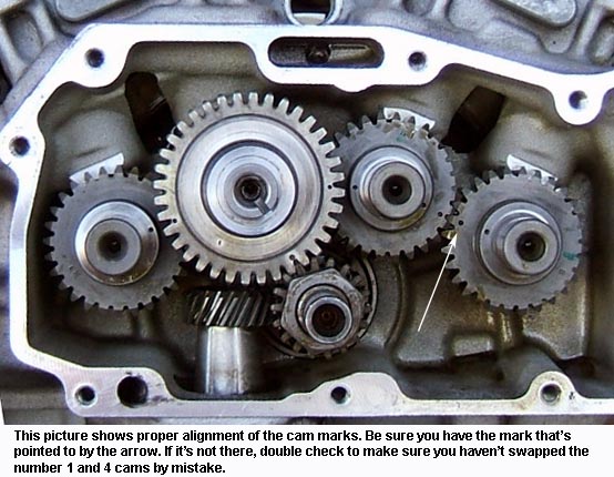 Aligning the marks when installing Sportster cams