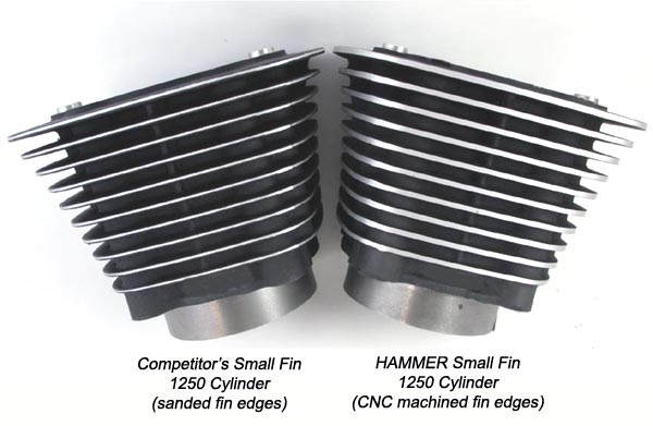 Sanded fin edges versus machined fin edges on 1250 cylinders for Harley Davidson Sportsters and Buells