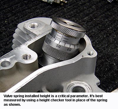 Measuring valve spring installed height on a Buell XB head